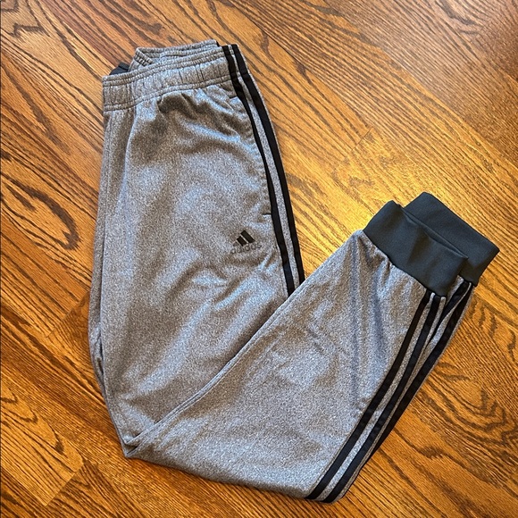 adidas Pants - Adidas Women's Gray Joggers with Black Stripes, Size M